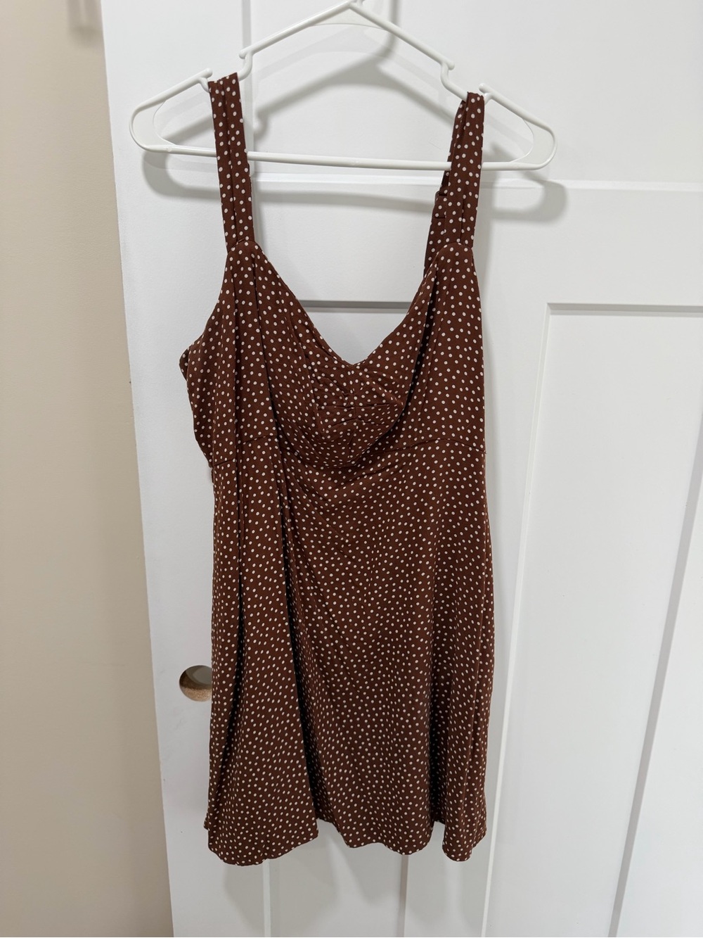 Old Navy Brown and White Polka Dot Cowl Neck Dress